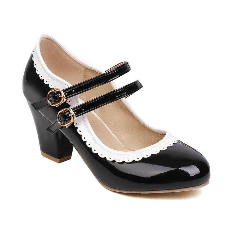 Womens Round-toe Patent Leather Chunky-heeled High Heels In Candy Colors