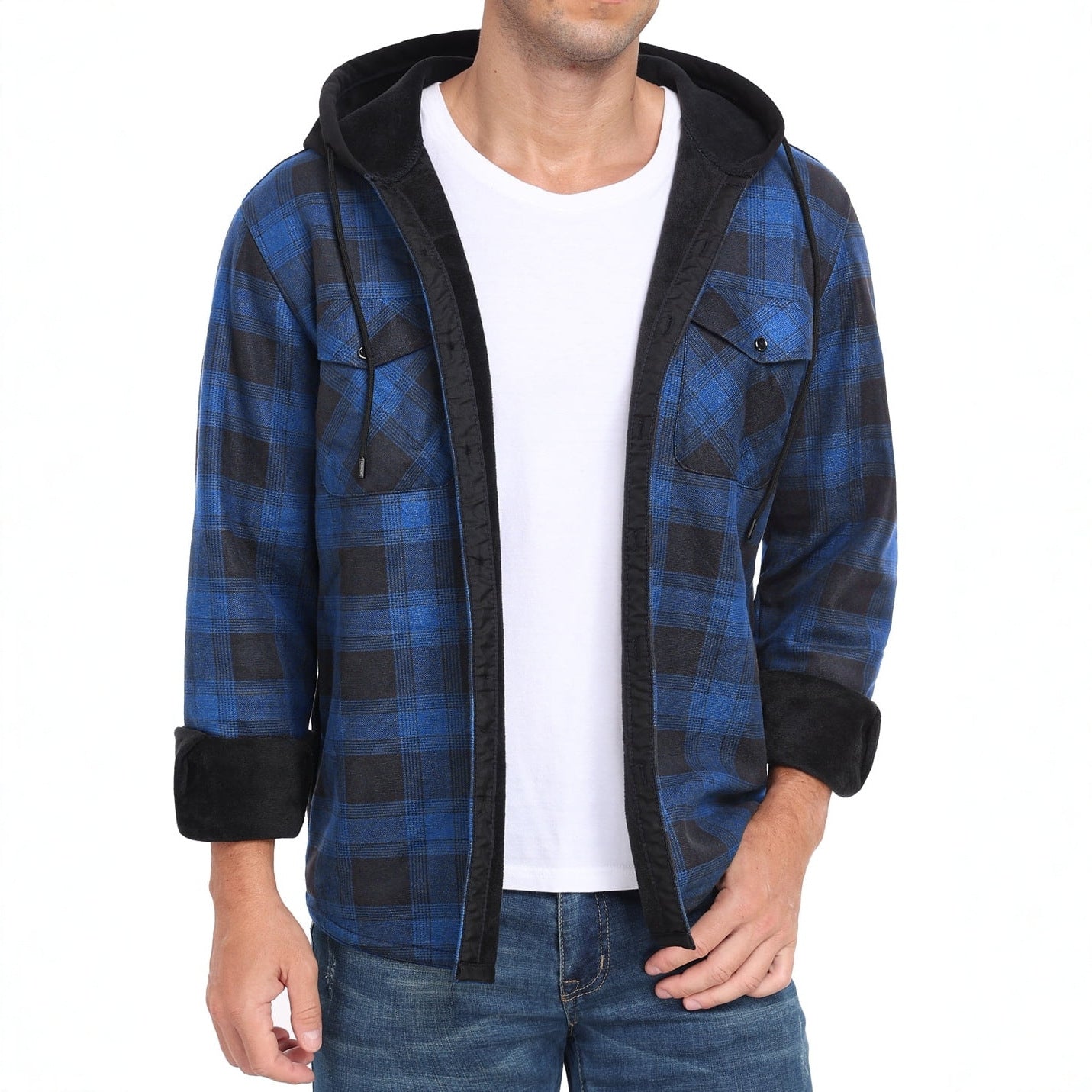 Mens FleeceLined Thickened Hooded Shirt