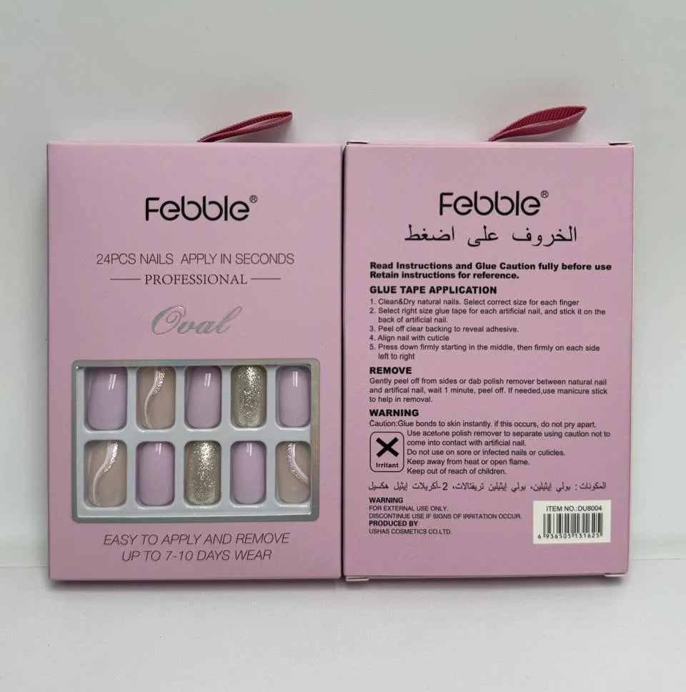 Febble - Soft Lavender & Silver Glitter Press-On Nails (Original)