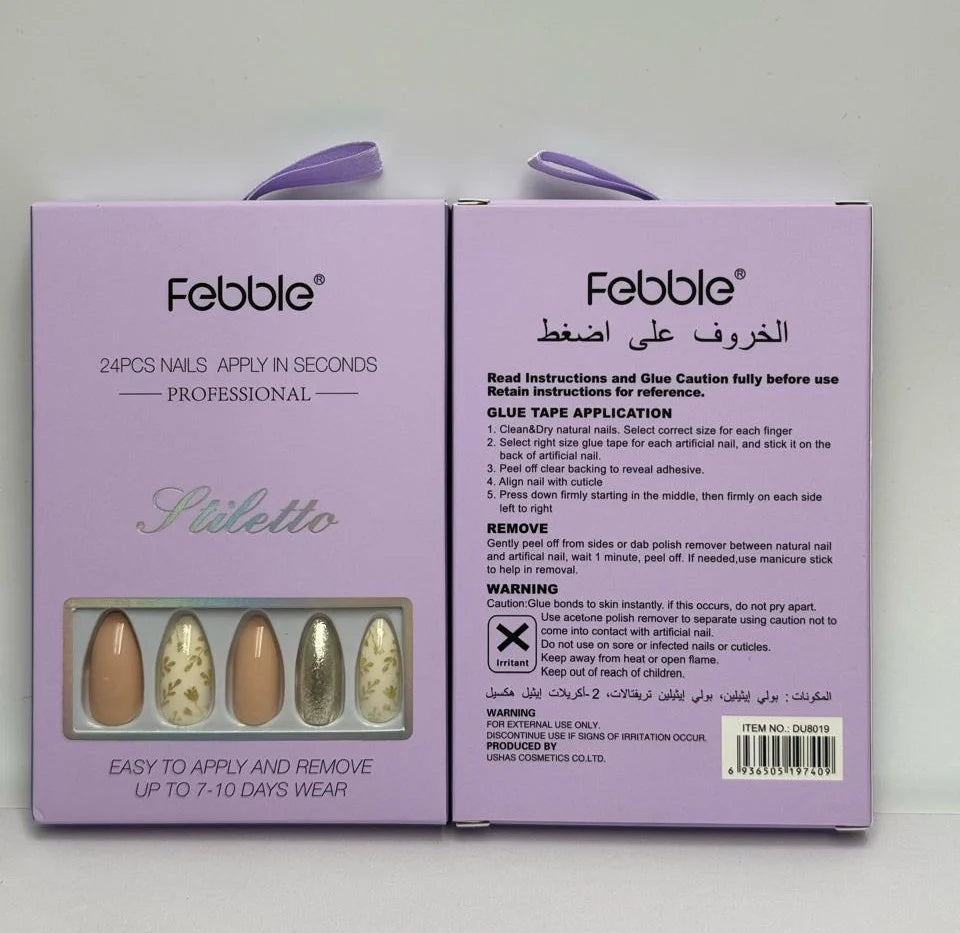 Febble - Nude Floral Gold Mix Press-On Nails (Original)